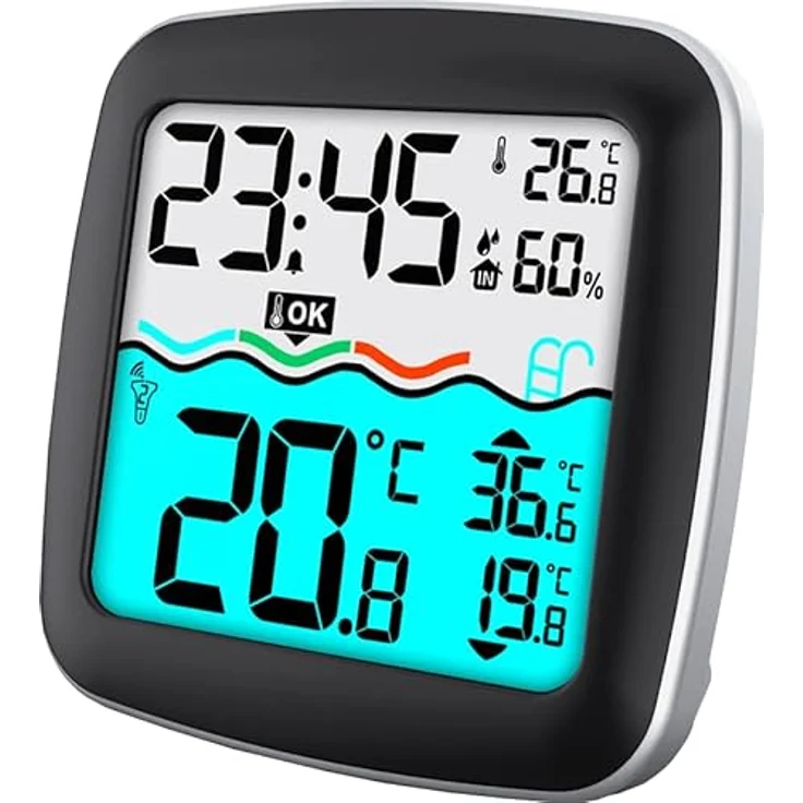 WS9059 Funk Poolthermometer, Poolsensor, Poolthermometer, mit digitaler Basisstation zum Datenablesen, Innentemperatur, Wassertemperatur, Luftfeuchte, für Pool, Teich, Außenanlage – Bild 3