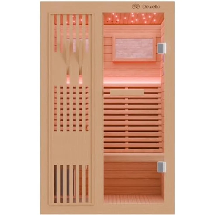 Dewello Sauna MINTO 120x120 Finnische Sauna, 2 Personen, Saunaofen, Harvia 3,5KW, BxTxH: 120 x 120 x 190 cm, Holzoptik – Bild 5