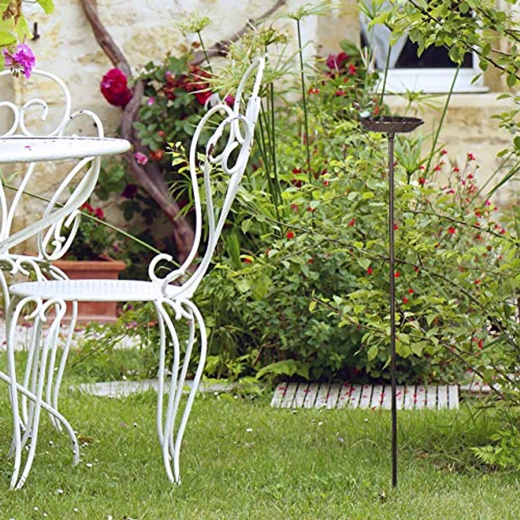 Relaxdays Gusseisen Vogeltränke zum Stecken, mit Erdspieß, Gartendeko, Vogelfutterstelle, Wasserschale, 1 m hoch, braun – Bild 2