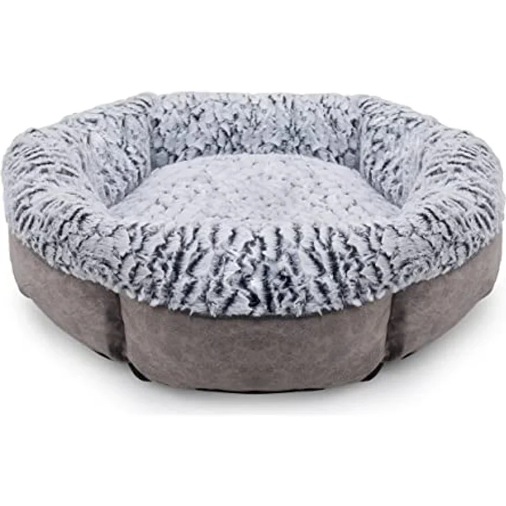 Rosewood Kleines Hundebett für Hunde, Katzen, Kätzchen und Welpen, maschinenwaschbar, super weiches Fleece gefüttert, Kunstwildleder, Grau, 48 x 48 x 16 cm – Bild 2