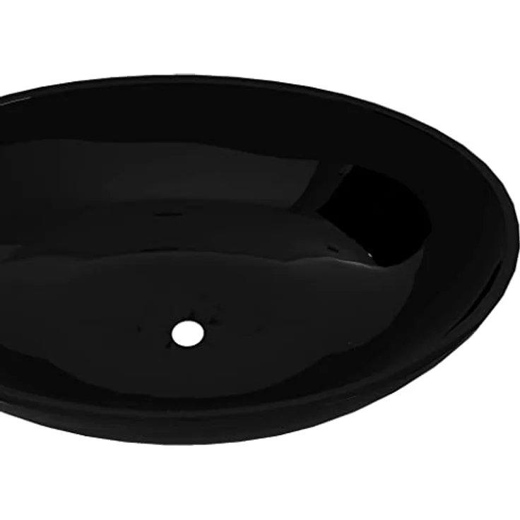 vidaXL Keramik Waschtisch Waschbecken Oval schwarz 40 x 33 cm – Bild 5