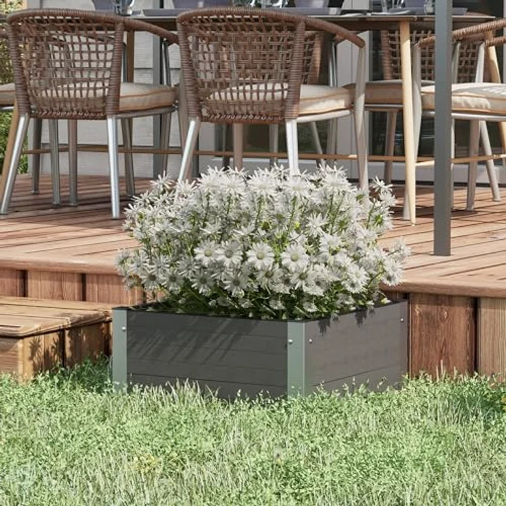 Outsunny Hochbeet, Blumenkasten, Pflanzkasten mit offenem Boden, Kräuterbeet für Garten, Balkon, Grau 60 x 60 x 30 cm – Bild 2