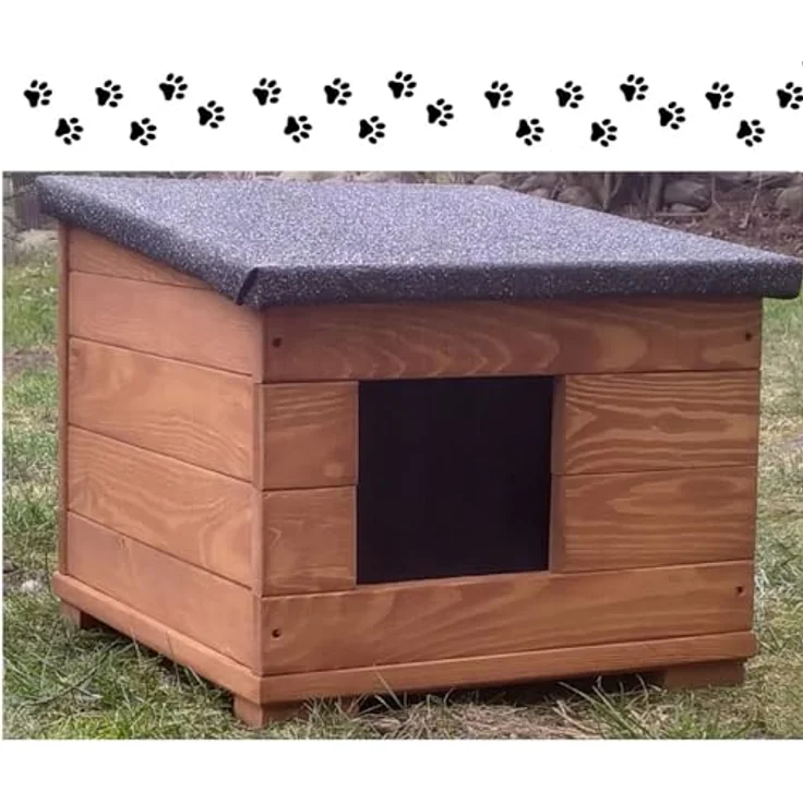 QLS Hundehütte 50 x 45 x 41 cm aus Holz Wetterfest Isoliert Teakholzfarbe Outdoor – Bild 3