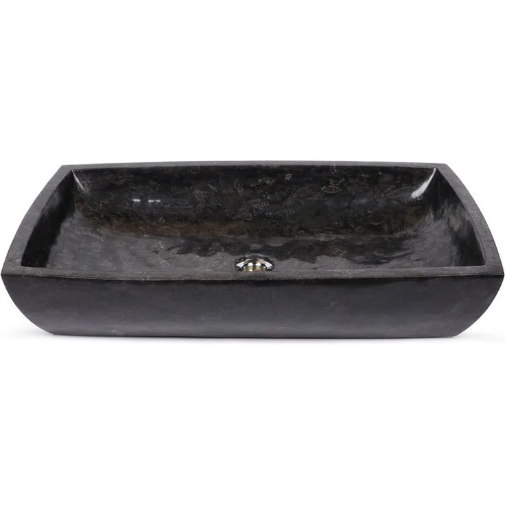 wohnfreuden Aufsatzwaschbecken MARA 70 cm, poliertes schwarzes Waschbecken aus indonesischem Vulkanstein mit handgehämmertem Design
