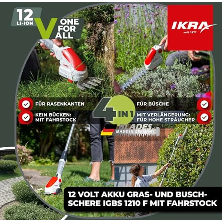 IKRA Akku Grasschere & Buschschere IGBS 1210F, 2in1 Gartengerät mit Teleskopverlängerung und 200 Minuten Akkulaufzeit – Bild 3
