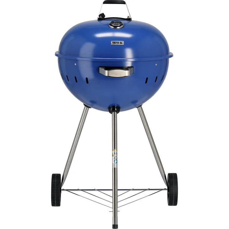 TRIZERATOP Runder Holzkohlegrill 54cm, Kugelgrill mit Thermometer, blau, pulverbeschichtete Stahlkochstelle und verchromtem Rost