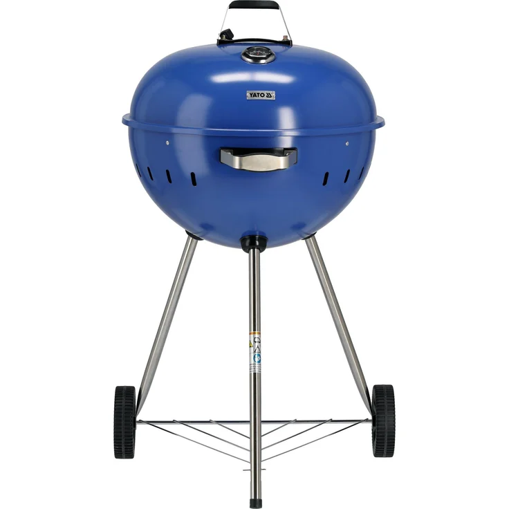 TRIZERATOP Runder Holzkohlegrill 54cm, Kugelgrill mit Thermometer, blau, pulverbeschichtete Stahlkochstelle und verchromtem Rost