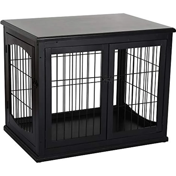 PawHut Hundehütte Hundehaus Transportbox Kleintierkäfig für Innen Hundebox Tierkäfig Haustier MDF Metall Schwarz 81 x 58,5 x 66 cm