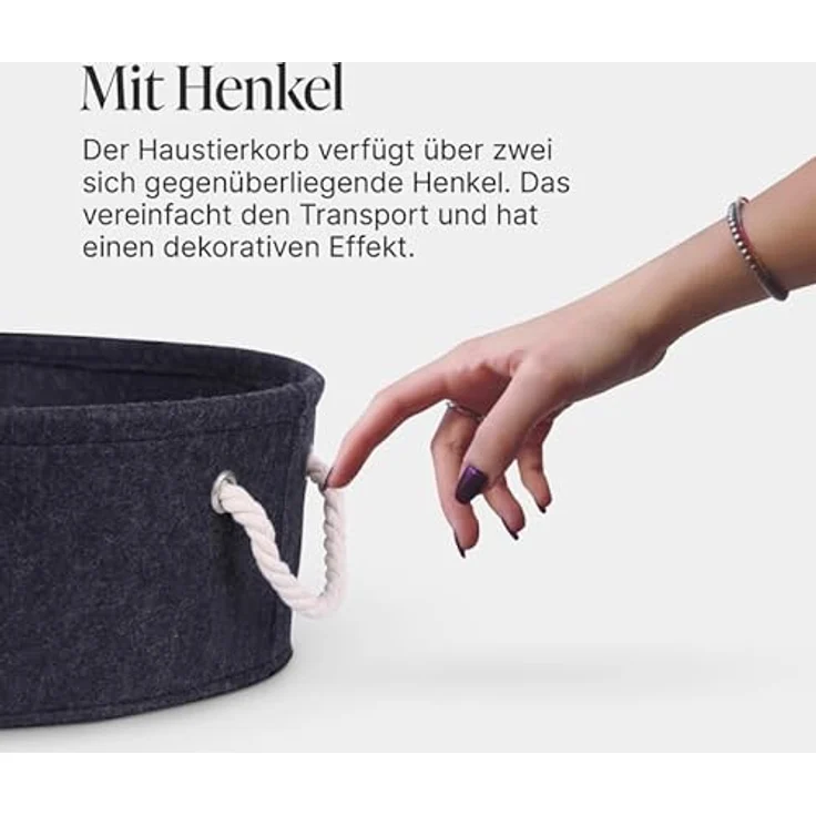Bestlivings Katzenkorb Ø40cm - inkl. Kissen - Katzenbett Home - Katzenschlafplatz aus Filz rund, Filzbett für Katzen - Haustier Liegeplatz mit Henkel – Bild 5