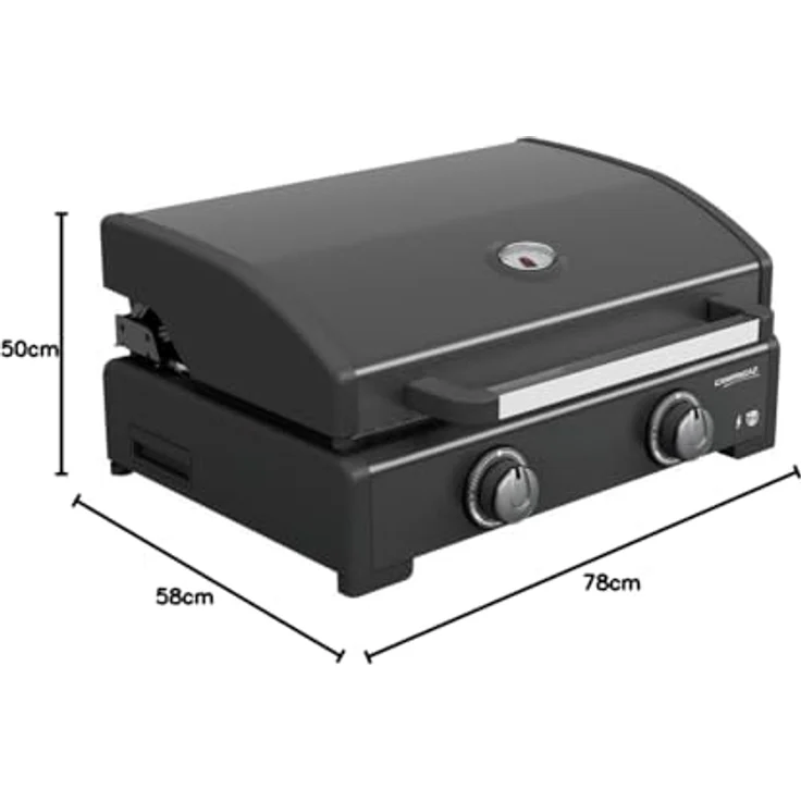 Campingaz Plancha Onyx 2, Gasgrill mit 2 Edelstahl-Brennern, 65 cm x 56 cm, schnellere Vorheizzeit, integriertes Thermometer, verbessertes Reinigungssystem – Bild 3