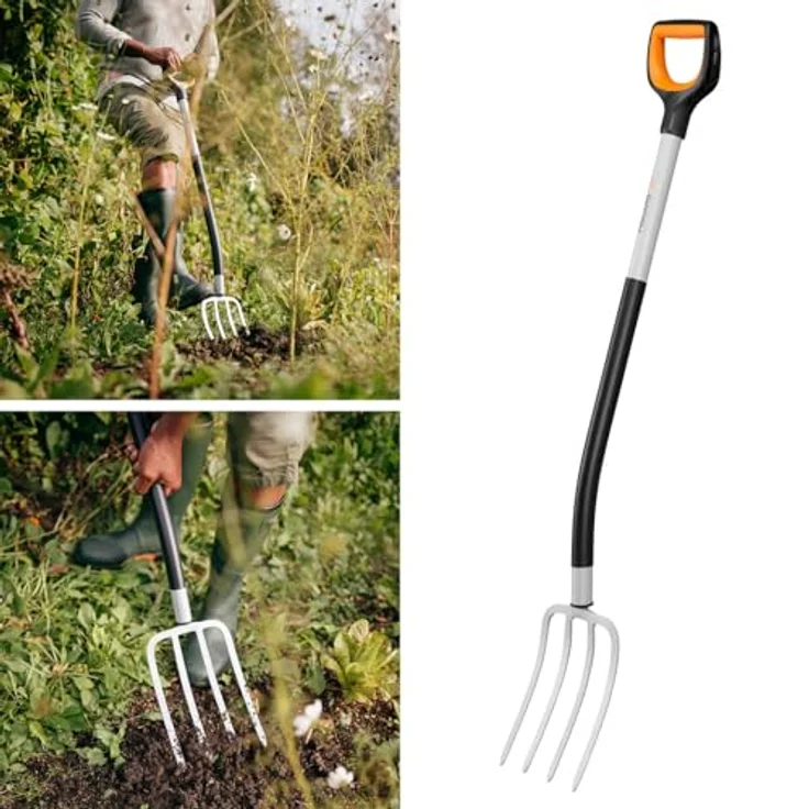 Fiskars Xact Spatengabel, 120 cm, 4 Zinken für harte Böden, Qualitätsstahl-Zinken, Glasfaserverstärkter Kunststoff-Stiel, Schwarz/Orange, 1070716 – Bild 2