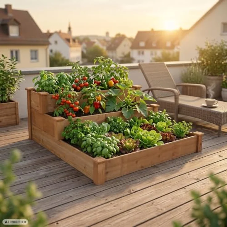 needs&wants® Hochbeet Steppy1, großes Stufenbeet aus braun lasiertem Tannenholz, 3 Etagen, Pflanzbeet XL für Garten und Terrasse, 400 l Volumen – Bild 2
