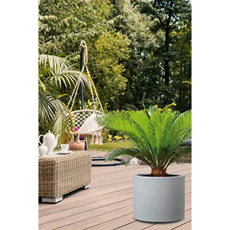 Scheurich Panzano 30, Pflanzgefäß/Blumentopf/Pflanzkübel, rund, Farbe: Stony Grey, hergestellt mit recyceltem Kunststoff, 10 Jahre Garantie, für den Außenbereich – Bild 3