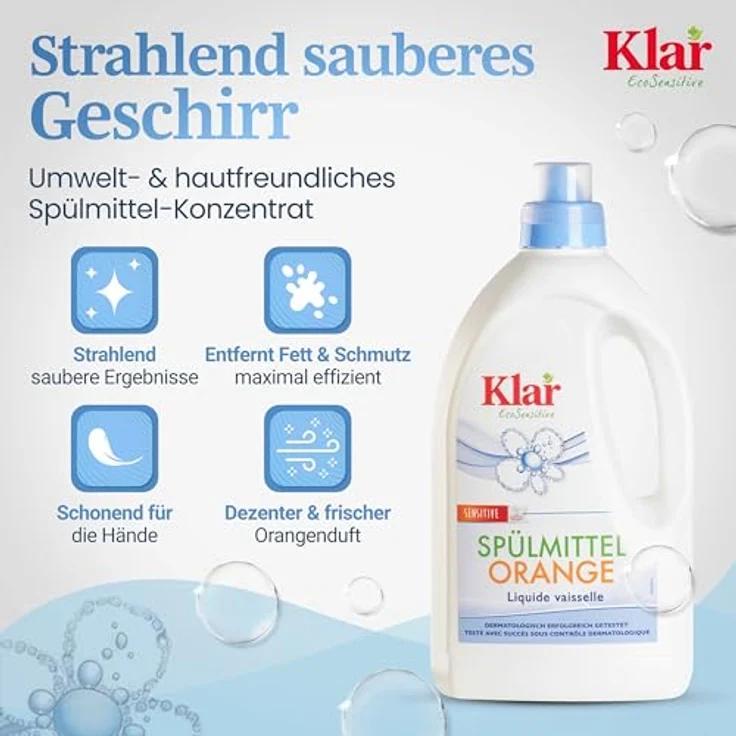 Almawin Klar Spülmittel Orange, 1,5L Geschirrspülmittel mit ätherischem Orangenöl – Bild 2