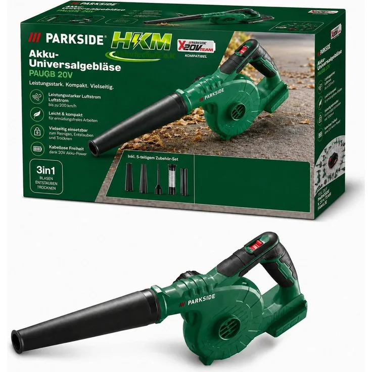 Parkside PAUGB B2 Akku-Laubbläser 20 V, leichtes Universalgebläse mit 2 Leistungsstufen, ohne Akku und Ladegerät