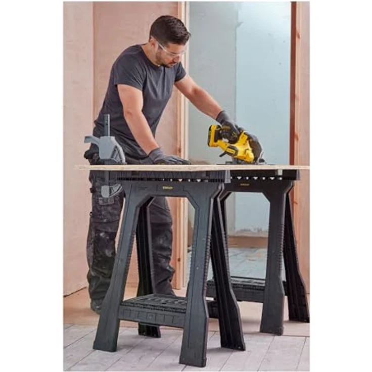 Stanley Unterstellbock - Arbeitsbock ''Junior'' (57x12x81cm, paarweise geliefert, fester Stand durch Gummifüße, flach zusammenklappbar, bis zu 340kg Belastbarkeit) STST1-70355 – Bild 3