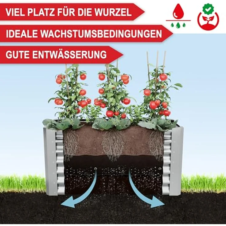 Onbest Metall Hochbeet XXL, stabil und wetterfestes Gemüsebeet/Kräutergarten aus Stahl, Silber, 120x60x60cm, pflegeleicht mit Zubehör – Bild 4