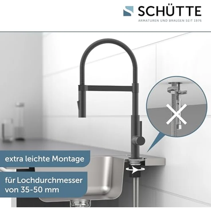 Schütte Spültischarmatur MIAMI, energiesparende Cold-Start-Technik, 360° schwenkbar, 2-fach verstellbare Geschirrbrause in Soft-Touch Qualität – Bild 2