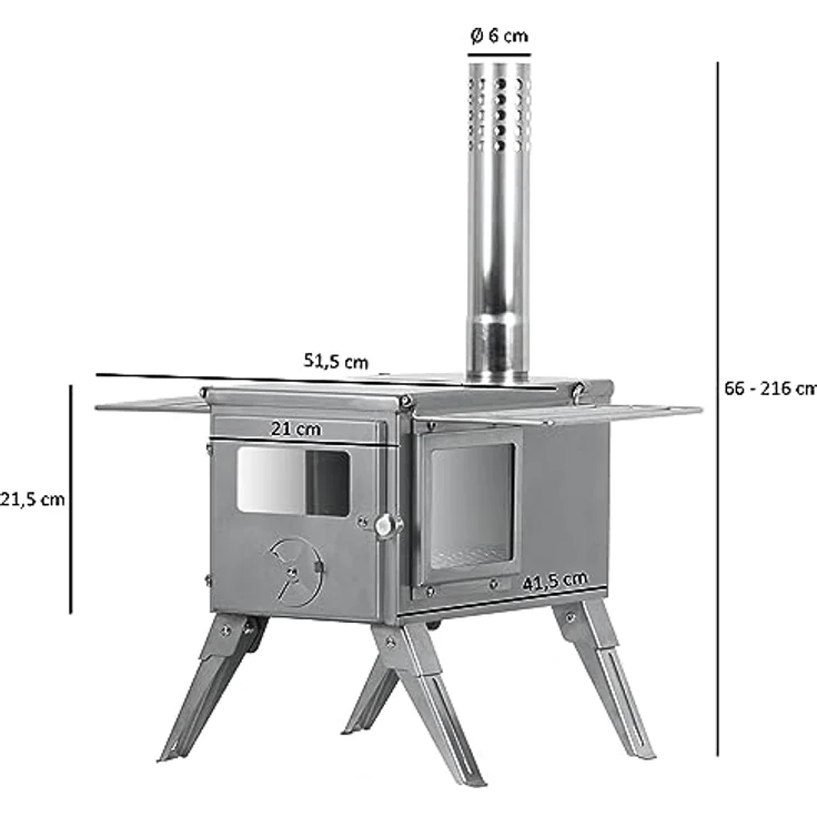 CampFeuer Feuerstelle Edelstahl Zeltofen, 51,5 x 42 x 216 cm, Zeltheizung Camping – Bild 5