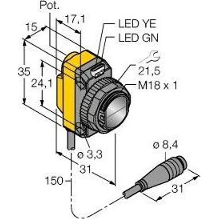 Turck Opto Sensor QS18VP6LPQ, Reflexionslichtschranke mit 3500 mm Reichweite, IP67, PNP-Ausgang