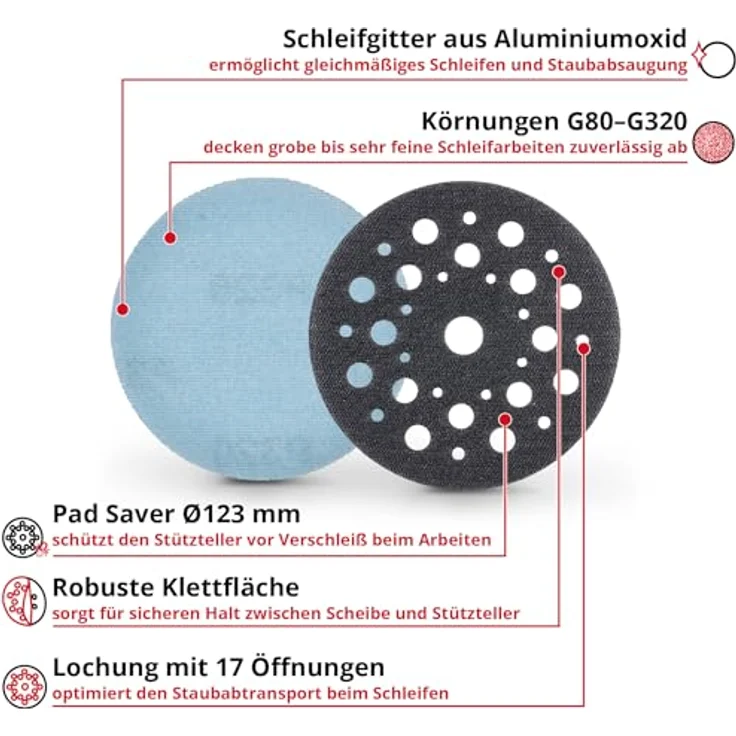 Einhell Schleiftellerschoner mit Schleifgitter-Set, Ø 125 mm, doppelseitige Klettaufnahme, abgestufte Körnungen 80-320 – Bild 2