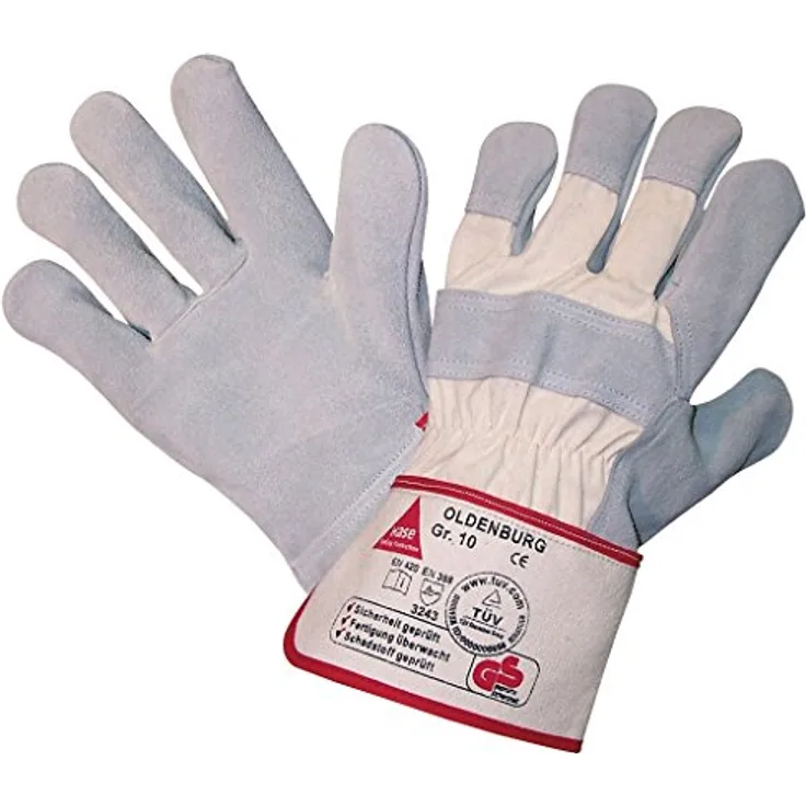 Hase Safety Gloves OLDENBURG 5-Fg. Sicherheitshandschuhe aus 1,3 mm Rindkernspaltleder, ph-hautneutral, Größe 9, CE CAT II, EN420, EN388, TÜV-G