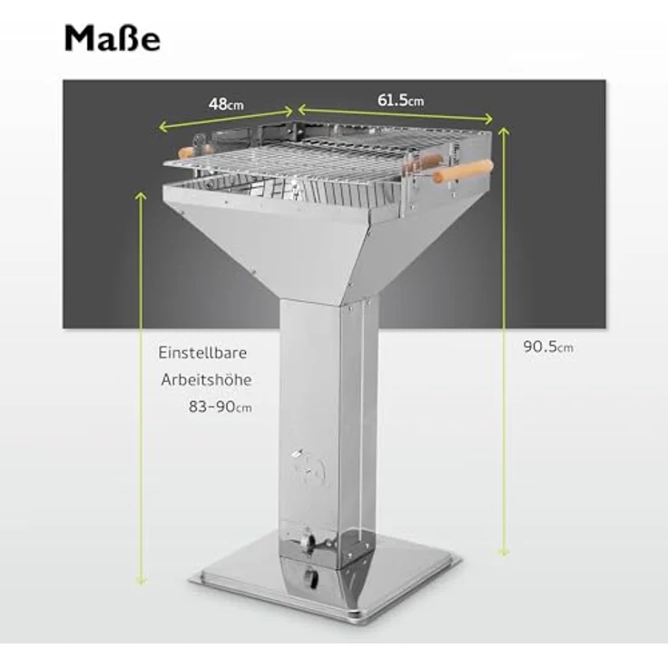 tepro Holzkohle-Trichtergrill Vista, Edelstahl, mit Belüftungssystem und komfortabler Arbeitshöhe von 86-90 cm, Maße 63 x 48 x 91 cm – Bild 2