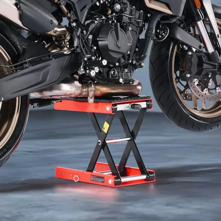VEVOR Motorradheber, höhenverstellbare Motorradhebebühne 105-380 mm, 544 kg Tragkraft, breite Plattform mit rutschfester Deckfläche und integrierter Vorderradklemme – Bild 8