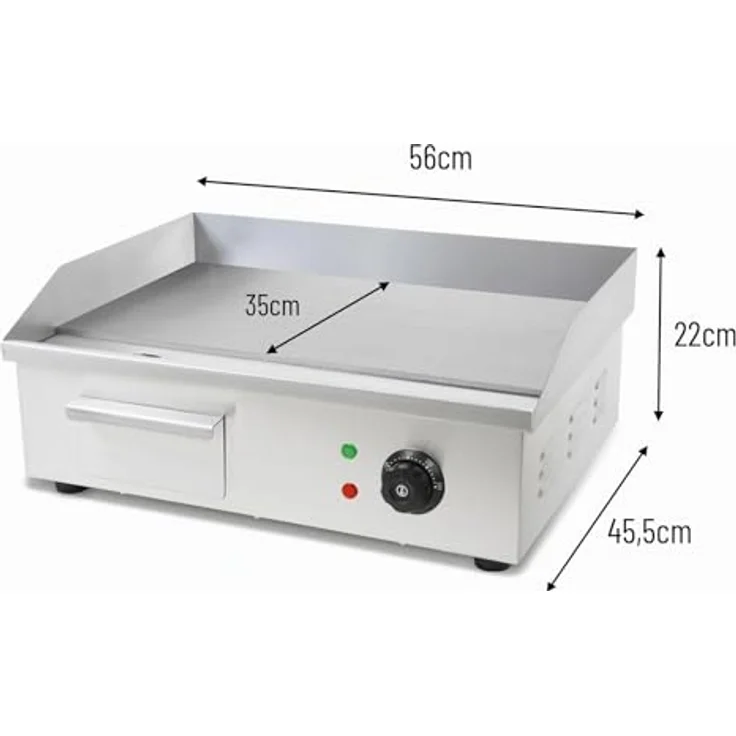 VERTES FA6-G8-01 Elektro Grillplatte 3000 W, Edelstahl, 55 x 35 cm, Temperaturbereich 50 bis 300 °C – Bild 2