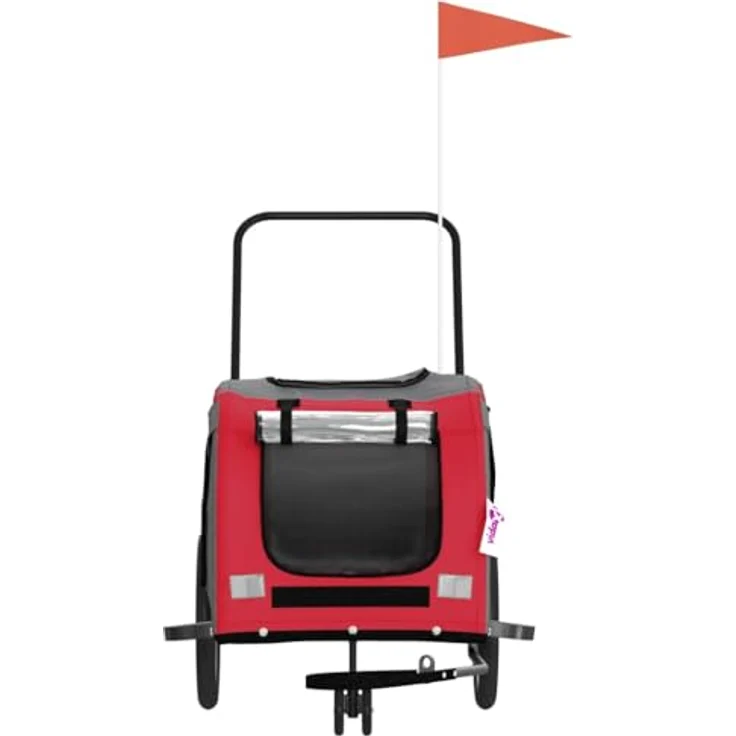 vidaXL Hunde-Transportbox Fahrradanhänger Hunde Rot und Grau Oxford-Gewebe und Eisen, mit PVC-Dach und Reflektoren – Bild 4