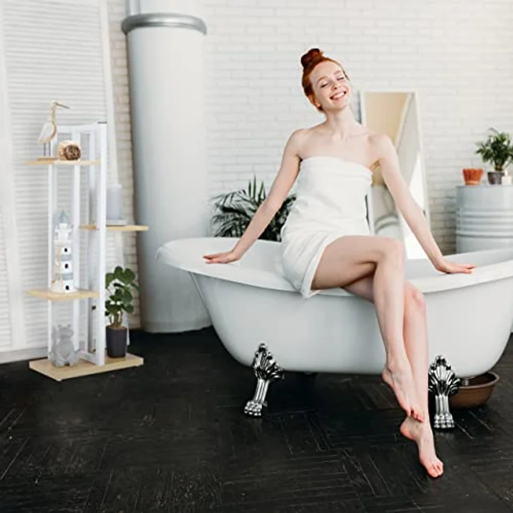 Relaxdays Blumenregal Metall, 4-stufige Indoor Blumentreppe, Holzoptik, HxBxT: 93x42,5x22,5 cm, Pflanzenregal, hellbraun – Bild 3