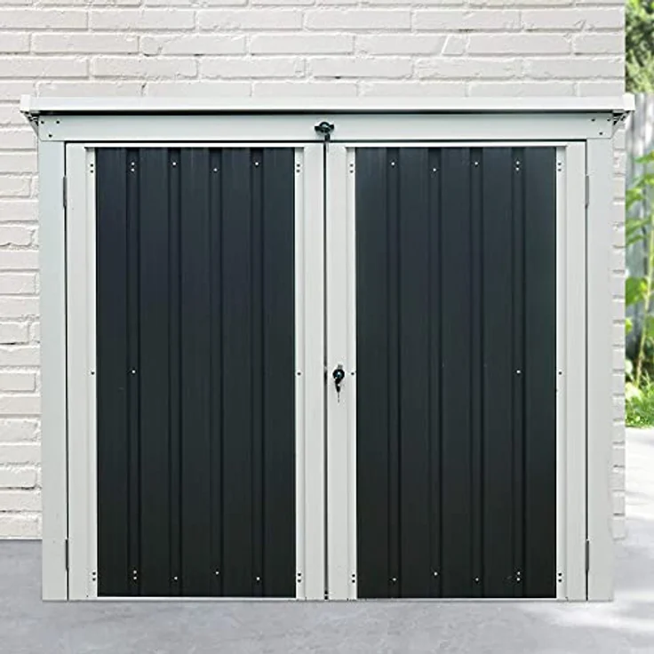 Zelsius Gartenschrank 158 x 101 x 134 cm | Anthrazit Geräteschrank mit Lüftungsgittern | Gartenhaus | Geräteschuppen für Garten | Mülltonnenbox für 2 Tonnen | Metall Aufbewahrungsbox – Bild 3
