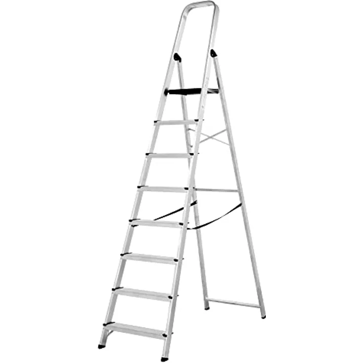 Amig - Faltbare Leiter mit Griff | Aus Aluminium | Mit 8 Stufen von 8 cm Breite, leicht, stabil und robust für Hausarbeiten und den professionellen Gebrauch