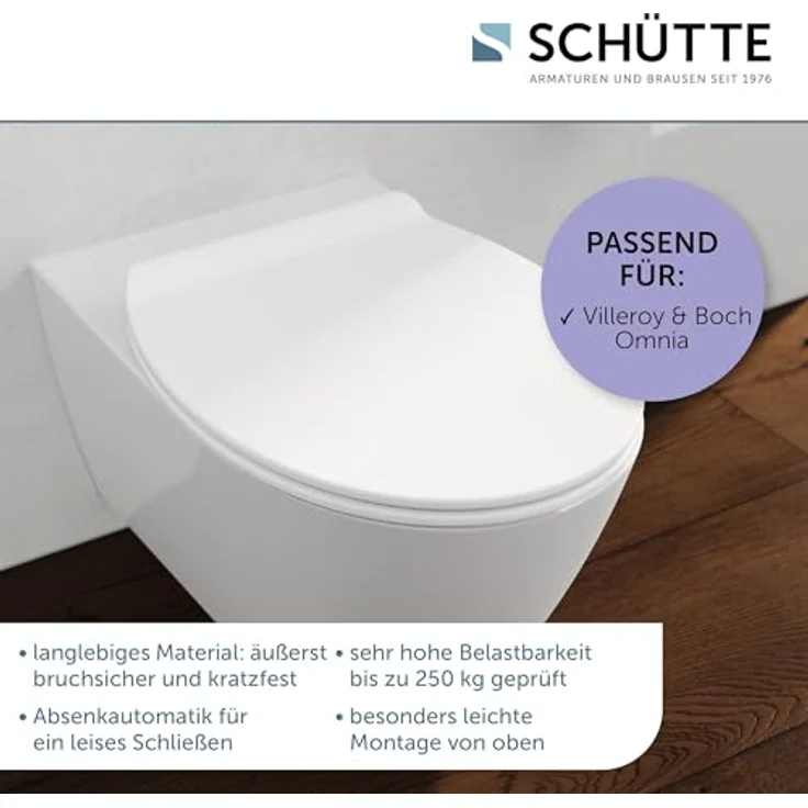 Schütte WC-Sitz Pro 9 Duroplast, Absenkautomatik, Schnellverschluss, weiß, bruchsicher und kratzfest, optimale Passform für Villeroy & Boch Omnia – Bild 7