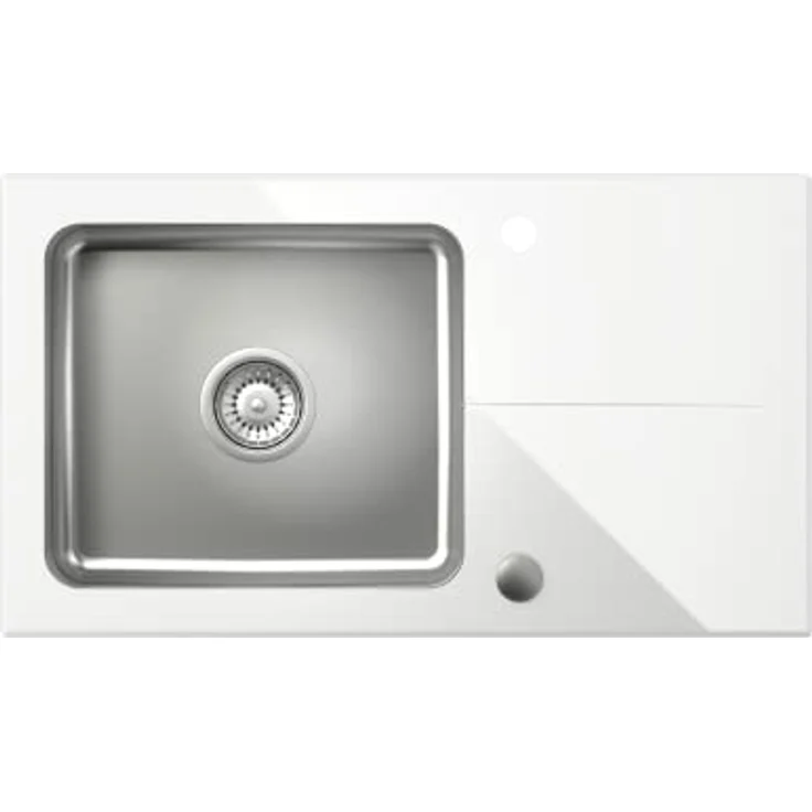 Quadron HUGH 111 Glasspüle Küche, 77 x 44 x 19 cm, Einzelbecken aus gehärtetem Glas, Weiß, rostfreier Edelstahl, fleckenbeständig und pflegeleicht – Bild 2