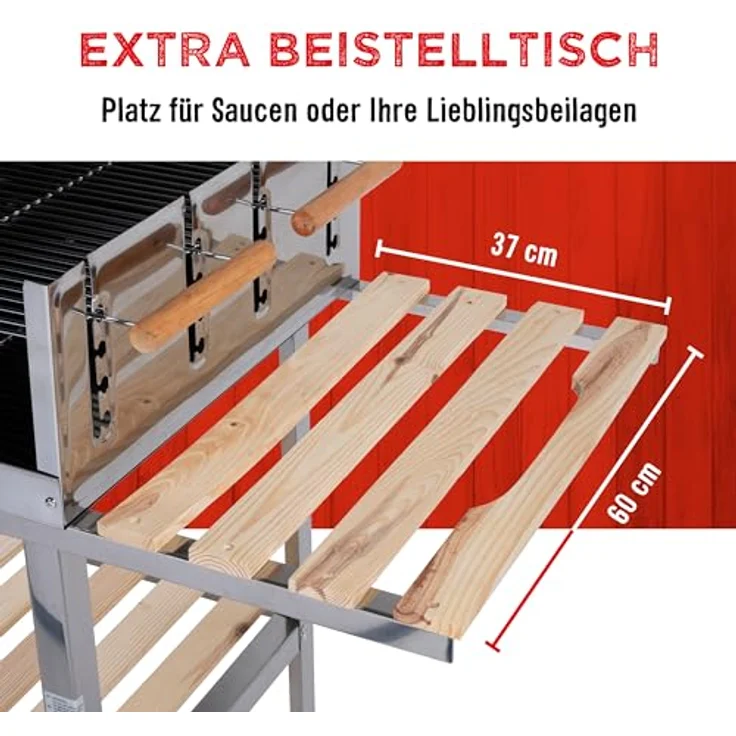 BBQ Holzkohlegrill Grillwagen aus Edelstahl 98 x 56 cm, Grillfläche 98 x 56 cm – Bild 7