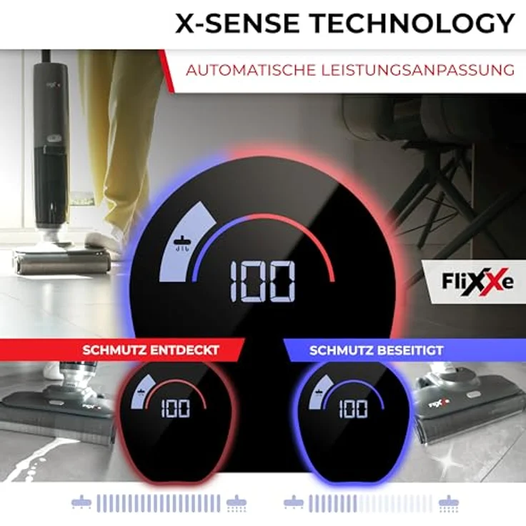 Flixxe X3 Premium 2-in-1 Nass-Trockensauger – Kabellos, 200W Leistung, 40 Min Laufzeit, LED-Display, Selbstreinigung, X-Sense Technologie, Hygienische Reinigung, Beidseitige Kantenreinigung (grau) – Bild 2