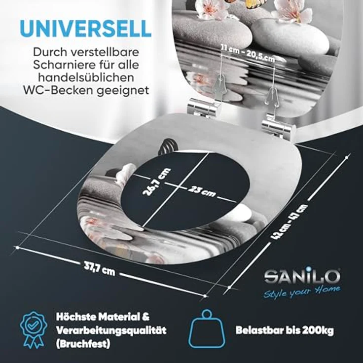 Sanilo WC Sitz Vanesa, Absenkautomatik aus Holz, antibakterielle Oberfläche, farbneutral, 47x37,7 cm – Bild 5
