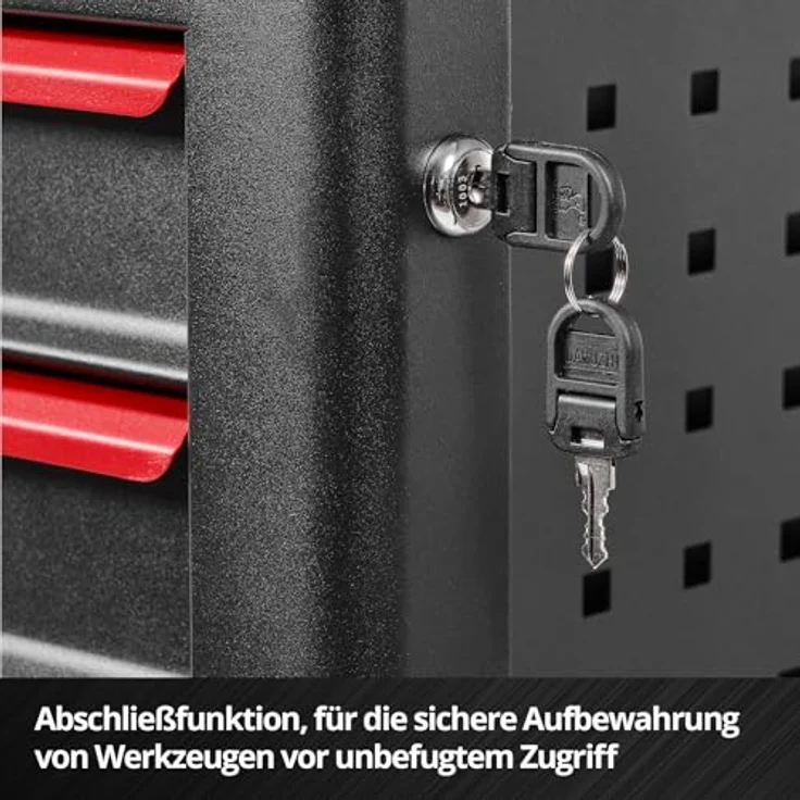 Einhell Werkstattwagen 149-tlg., inkl. 70 Bits, 11 Ringgabelschlüssel und Zangen, kugelgelagerte Schubladen, abschließbar, mobil – Bild 7