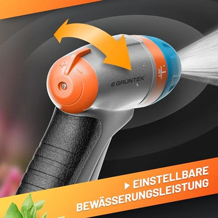 GRÜNTEK Garten-Spritze, verstellbare Spritzpistole mit 3 Düsen, metall, stoßfest, leichte Handbrause für Garten und Reinigung, ergonomischer Griff, Wasser-Stop-System – Bild 3