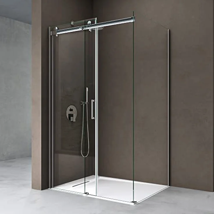 doporro Ravenna17, Eckdusche Duschkabine mit Schiebetür, 8 mm ESG-Sicherheitsglas Klarglas, BxT: 100x75 cm, rahmenlos, inklusive Montagezubehör – Bild 3