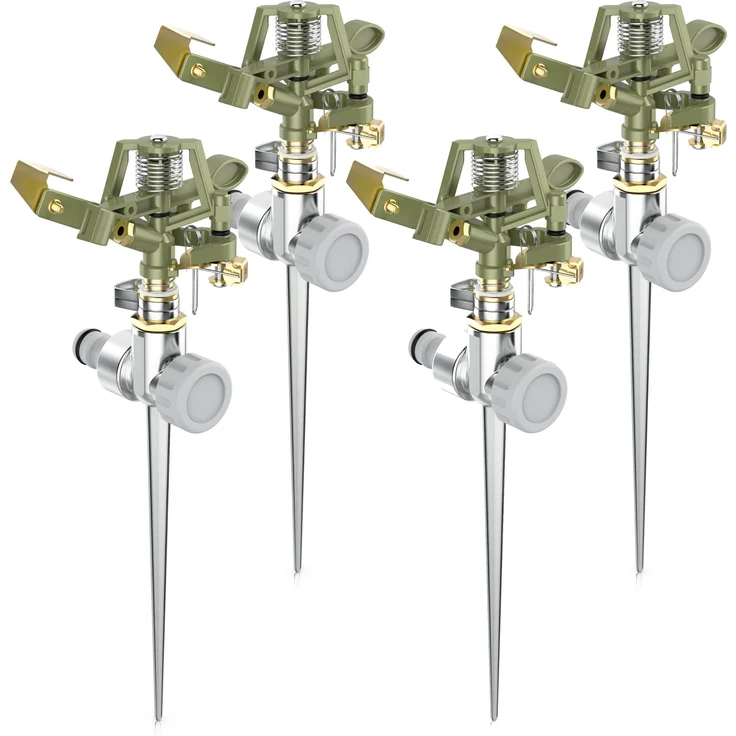 Brandson Rasensprenger 4x Metall Kreisregner, Intervall-Sprinkler für 450 m², Gardena-kompatibel, 360° Sprühkopf, bis zu 12 m Reichweite, max. 6 bar