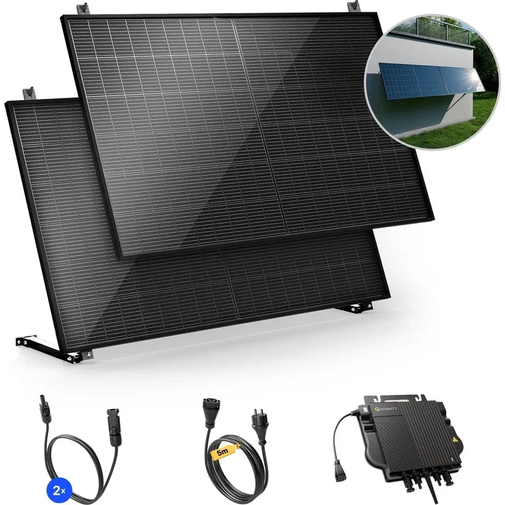 Solakon Balkonkraftwerk 1000W, Steckerfertig Komplettset mit 800W Photovoltaikmodulen und 5m Kabellänge