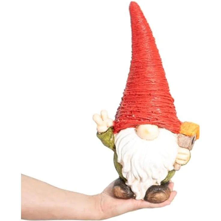 Lemodo Wichtel mit Vogelhaus | Weihnachtswichtel aus Magnesia | Wichtel Figur 42,5 cm hoch | Tomte mit roter Mütze | GNOME als schöne Weihnachtsdeko | Wichtel Deko für drinnen und draußen – Bild 4