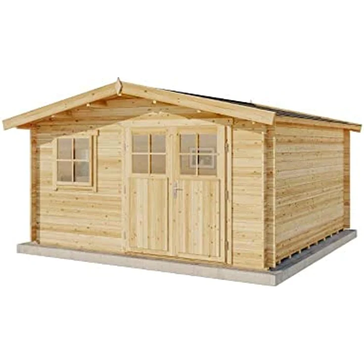 Gartenhaus Valerie-28 mit Fußboden aus Holz, Gerätehaus 428x427, 14,67 m², 28 mm Wandstärke, Holzhaus in Blockbohlen-Bauweise inkl. Fenster und Leimholztür Naturbelassen – Bild 3