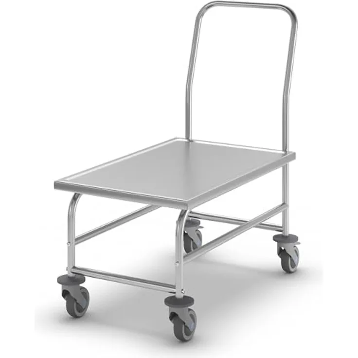 Kongamek Edelstahl- Plattformwagen komplett rostfrei mit Schiebegriff und Bremse 760x440mm Ladefläche Gummibereifung