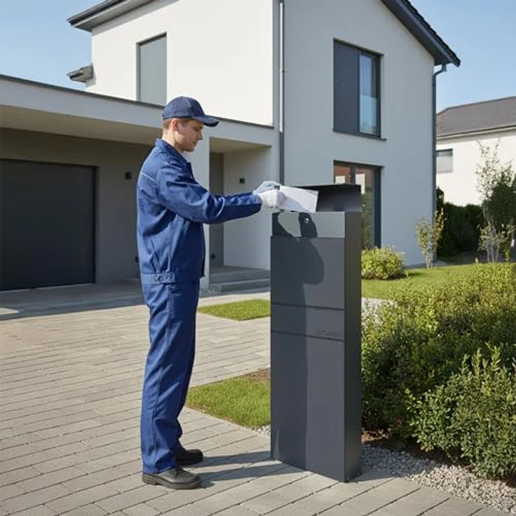 relaxdays Standbriefkasten Stahl, anthrazit, mit Zylinderschloss und breitem Briefschlitz – Bild 2