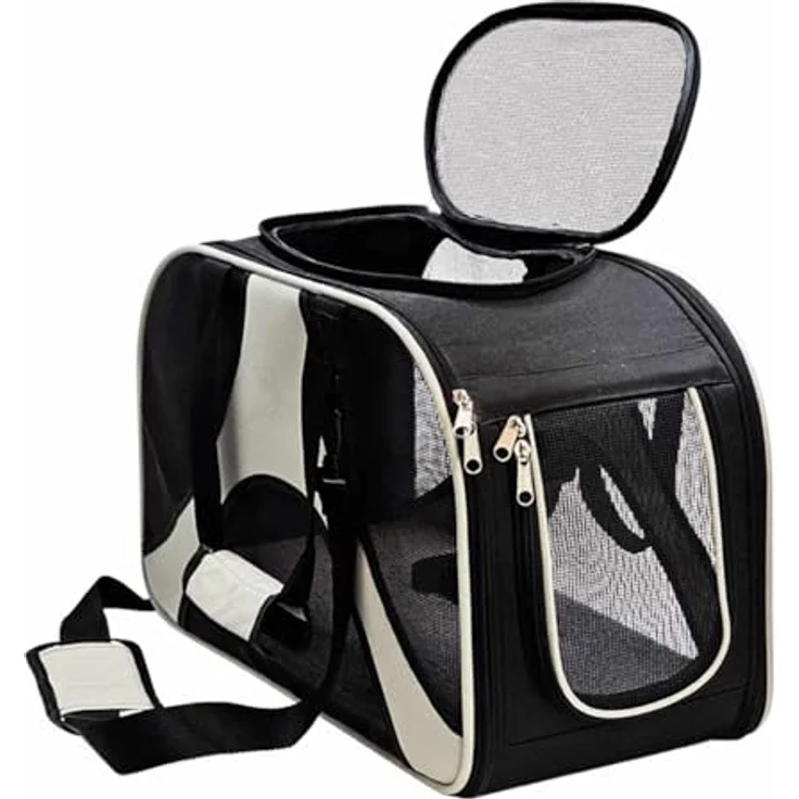 Nobby Tasche Swing Creme schwarz 46 x 22 x 30 cm, strapazierfähige Mikrofaser, abwaschbar, für Tiere bis ca. 8 kg, mit Utensilienfach und herausnehmbarem Boden – Bild 2