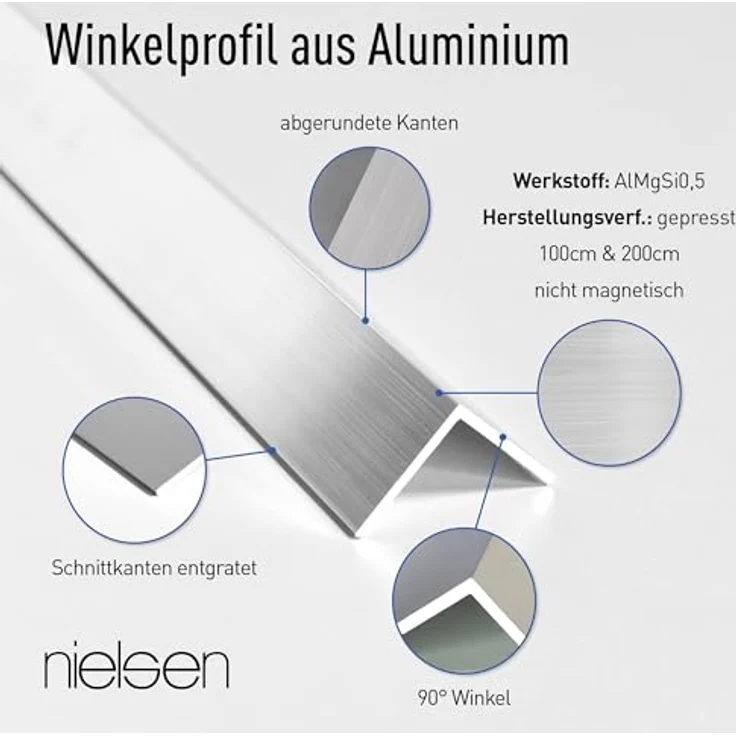 nielsen Aluminium Winkelprofil Natur (Pressblank) 1000x15x15 mm, gleichschenklig, 1 mm stark, Eckschutzprofil, Made in Germany – Bild 3