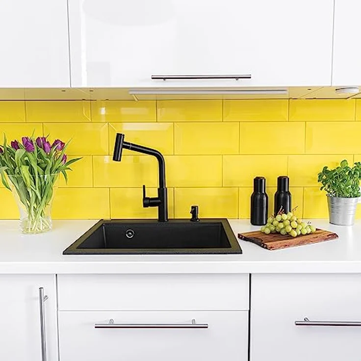 KOLMAN Granitspüle Tau Spülbecken Einzelbecken mit Space Saving Siphon (Schwarz, 50x80 cm) - Tiefes, funktionales Spülbecken mit Überlaufschutz und Stöpsel – Bild 2